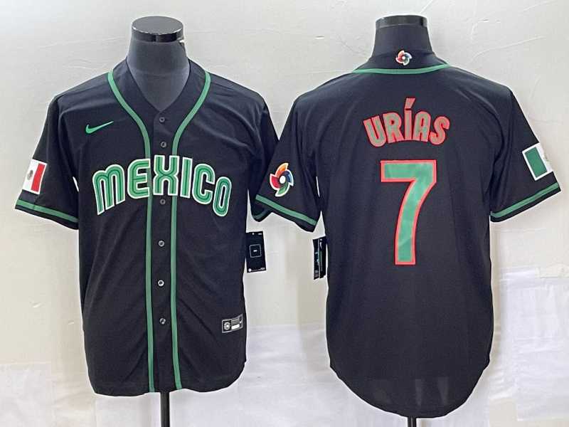 Mens Mexico Baseball #7 Julio Urias 2023 Black World Classic Stitched Jersey